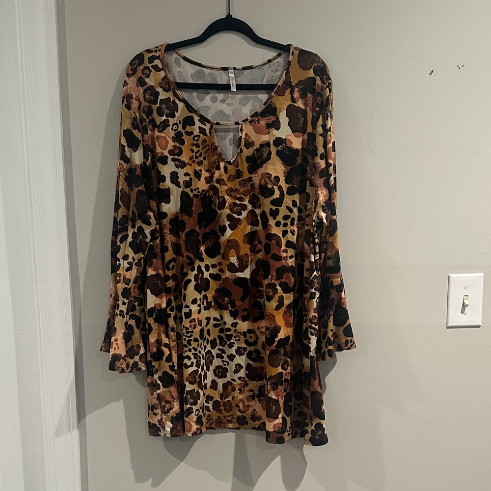 Leopard Print Tunic Top with bell sleeves